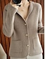 cheap Cardigans-Women&#039;s Cardigan Shirt Collar Ribbed Knit Polyester Button Pocket Knitted Fall Winter Short Outdoor Daily Going out Stylish Casual Soft Long Sleeve Solid Color Purple Beige S M L