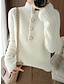 cheap Cardigans-Women&#039;s Cardigan Stand Collar Ribbed Knit Polyester Button Knitted Fall Winter Regular Outdoor Daily Going out Stylish Casual Soft Long Sleeve Solid Color White Khaki S M L