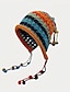 cheap Women&#039;s Hats-Boho Color Block Crochet Beanie Classic Hollow Out Skull Cap Vintage Warm Ear Flap Hat Tassel Decor Beanies For Women Autumn &amp; Winter