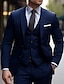 billige Dresser-blå svart burgunder bryllupsdresser for menn 3 deler ensfarget slim fit enkeltspente to-knapper 2024