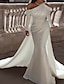 voordelige Trouwjurken-Formeel Trouwjurken Tweedelig Eén-schouder Lange mouw Tot de grond Satijn Bruids jurken Met Sjerp / Lint Kralen 2024