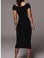 Χαμηλού Κόστους Πάρτι Φορέματα-Γυναικεία Μαύρο φόρεμα Φόρεμα για πάρτυ Κοκτέιλ Φόρεμα Τετράγωνη Λαιμόκοψη Κοντομάνικο Μίντι φόρεμα Διακοπές Μαύρο Ανθισμένο Ροζ Άνοιξη Χειμώνας