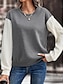 abordables Tops Basiques pour femmes-T shirt Tee Femme Gris Bloc de couleur Patchwork Plein Air du quotidien Mode Col Rond Texturé Standard S