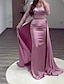 cheap Evening Dresses-Mermaid Sequin Evening Gown Ruched Satin Dress Long Sleeves Floor Length Sparkle Illusion Neck Prom Wedding Guest Dress with Pearls Overskirt 2024