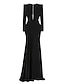 olcso Estélyi ruhák-vonalas estélyi ruha elegáns fekete ruha molett ruha formális sweep / ecset vonat hosszú ujjú v nyakú sztreccs szövet ráncolt hasítékkal 2023