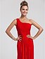 cheap Bridesmaid Dresses-Sheath / Column One Shoulder Floor Length Chiffon Bridesmaid Dress with Ruched Criss Cross Split Front by LAN TING BRIDE®