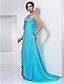 cheap Special Occasion Dresses-A-Line One Shoulder Sweep / Brush Train Chiffon / Stretch Satin Dress with Embroidery / Ruched / Flower by TS Couture®