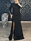 זול שמלות ערב-בתולת ים \ חצוצרה שמלות ערב אלגנטית שמלה רשמי אורחת חתונה עד הריצפה שרוול ארוך צווארון גבוה שמלה שחורה בד מתיחה עם נצנצים 2024