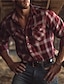 billige grafiske skjorter til mænd-Ternet Forretning vestlig stil Herre Skjorte Western skjorte udendørs Gade Afslappet / Hverdag Efterår vinter Aftæpning Langærmet Rød Grå S M L Skjorte