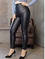 cheap Leggings-Women&#039;s Leggings Plus Size PU High Cut High Waist Full Length Glossy thin velvet flat mouth Fall