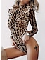 cheap Graphic Jumpsuit-Women&#039;s Bodysuit High Waist Leopard Round Neck Active Daily Holiday Slim Long Sleeve Khaki S M L Fall