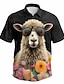 cheap Men&#039;s Graphic Shirts-Alpaca Casual Men&#039;s Shirt Easter Autumn / Fall Turndown Short Sleeves Black, Pink, Gray S, M, L 4-Way Stretch Fabric Shirt