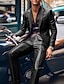 billiga Kostymer-svartbruna festdräkter för män PU läder 2-delad enfärgad skräddarsydd passform enkelknäppta två-knappar 2024