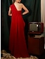 voordelige Avondjurken-schede avondjurk rood groene jurk elegante formele jurk mouwloos één schouder stretch chiffon met plooien ruches 2024