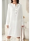 Χαμηλού Κόστους σχέδιο βαμβακερά &amp; λινά φορέματα-Γυναικεία Καθημερινό φόρεμα Φόρεμα πουκαμίσα Φόρεμα ριχτό Μίντι φόρεμα Κίτρινο Βαθυγάλαζο Λευκό Μακρυμάνικο Μονόχρωμες Κουμπί Χειμώνας Φθινόπωρο Άνοιξη Κολάρο Πουκαμίσου Βασικό