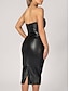 Χαμηλού Κόστους Πάρτι Φορέματα-Γυναικεία Μαύρο φόρεμα Φόρεμα για πάρτυ Κοκτέιλ Φόρεμα Ψεύτικο Δέρμα Σκίσιμο Στράπλες Αμάνικο Μίντι φόρεμα Διακοπές Μαύρο Θαλασσί Άνοιξη Χειμώνας