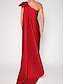 Χαμηλού Κόστους Βραδινά Φορέματα-θηκάρι σατέν βραδινό φόρεμα κομψό κόκκινο πράσινο φόρεμα επίσημο φόρεμα σκούπισμα / βούρτσα τρενάκι αμάνικο στον έναν ώμο με λουλούδι ώμου 2024