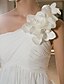 cheap Wedding Dresses-Sheath / Column Wedding Dresses One Shoulder Floor Length Chiffon Sleeveless See-Through with Flower Criss-Cross Side-Draped 2022
