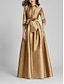 Χαμηλού Κόστους Βραδινά Φορέματα-σατέν βραδινό φόρεμα σαμπάνιας σε χρυσό μινιμαλιστικό μαύρο κόκκινο πράσινο φόρεμα επίσημο φθινοπωρινό φόρεμα με μισό μανίκι πουκάμισο γιακά με φιόγκο(ες) πιέτες 2024