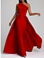 cheap Evening Dresses-Sheath Red Green Dress Evening Gown Hot Pink Dress Wedding Guest Floor Length Sleeveless One Shoulder Satin with Overskirt Pure Color 2024