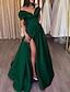 cheap Evening Dresses-A-Line Evening Gown Party Dress Sexy Dress Prom Birthday Floor Length Short Sleeve Off Shoulder Satin with Slit Pure Color 2024