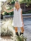 זול שמלה קז&#039;ואל-שמלת תערובת פשתן לנשים לבנה שמלת מיני קז&#039;ואל חיונית חיונית בגזרה רופפת עם צווארון מכופתרת שמלת טנק סלסולים