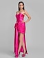 お買い得  Special Occasion Dresses-Sheath / Column Open Back Dress Holiday Cocktail Party Asymmetrical Sleeveless Sweetheart Stretch Satin with Criss Cross Beading Tassel 2023