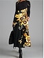 Χαμηλού Κόστους Print Φορέματα-Γυναικεία Χειμερινό φόρεμα Φόρεμα σε γραμμή Α Φλοράλ Σουρωτά Κουρελού Στρογγυλή Ψηλή Λαιμόκοψη Μακρύ Φόρεμα Μάξι Φόρεμα Καθημερινά Διακοπές Μακρυμάνικο Φθινόπωρο Χειμώνας