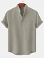 cheap Cotton Linen Shirt-Men&#039;s Linen Shirt Casual Shirt Black White Yellow Short Sleeve Plain Henley Spring &amp; Summer Hawaiian Holiday Clothing Apparel Front Pocket