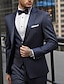 preiswerte Anzüge-dunkelblauer Hochzeitsanzug mit Nadelstreifen, dreiteilig, Slim Fit, einreihig, mit zwei Knöpfen, 2024