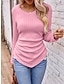 baratos Tops básicos de mulher-Camisa Social Blusa Mulheres Branco Rosa Verde Côr Sólida Crochê Rua Diário Moda Diário Decote V Texturizado Normal S