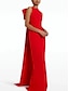 preiswerte Abendkleider-Etuikleid rot grün Abendkleid Hochzeitsgast elegantes Kleid formelle Schleppe ärmellos Rundhalsausschnitt Stretchstoff mit Schleife(n) 2024