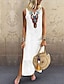 Χαμηλού Κόστους Βαμβακερά &amp; Λινά Φορέματα-γυναικείο φόρεμα μάξι μακρύ φόρεμα λευκό γκρι κρασί κίτρινο αμάνικο γεωμετρικό split print άνοιξη καλοκαίρι v λαιμόκοψη καυτό casual boho 2023 s m l xl xxl