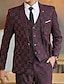 cheap Prom Suits-Royal Blue/Black/Burgundy Men&#039;s Plaid Wedding Suits  Business Banquet 3 Piece Tailored Fit Suit Single Breasted One-button 2023