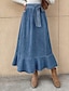 cheap Plain Skirts-Women&#039;s Skirt A Line Swing Maxi High Waist Skirts Ruffle Solid Colored Street Daily Winter Denim Fashion Casual Blue