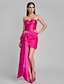 Недорогие Rochii de Ocazii Speciale-Sheath / Column Open Back Dress Holiday Cocktail Party Asymmetrical Sleeveless Sweetheart Stretch Satin with Criss Cross Beading Tassel 2023