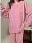 cheap Women&#039;s Sleepwear-Women&#039;s Fleece Fluffy Fuzzy Warm Pajamas Sets Letter Plush Casual Comfort Home Daily Bed Coral Fleece Coral Velvet Warm Crew Neck Long Sleeve Pullover Pant Elastic Waist Fall Winter Light Pink White