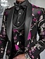cheap Tuxedo Suits-Black Red Men&#039;s Prom Suits Wedding Prom Tuxedos 3 Piece Shawl Collar Embroidered Jacquard Floral Bird Pattern Plus Size Single-Breasted One-button 2024