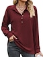 baratos Blusas e Camisas de mulher-Mulheres Camisa Social Blusa Tecido Botão Casual Moda Manga Longa Colarinho de Camisa Preto Outono &amp; inverno