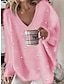cheap Basic Women&#039;s Tops-Women&#039;s Oversized Sweatshirt Pullover Solid Color Street Casual White Pink Red Basic Neon &amp; Bright V Neck Long Sleeve Top Micro-elastic Fall &amp; Winter