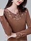 cheap Basic Women&#039;s Tops-Shirt Lace Shirt Blouse Mesh Patchwork Top Women&#039;s Black Brown Floral / Flower Lace Street Daily Warm Daily V Neck Regular Fit M