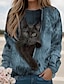 cheap Women&#039;s Hoodies &amp; Sweatshirts-Women&#039;s Sweatshirt Pullover Cat Casual Sports Print Blue Brown Gray Sportswear Funny Round Neck Long Sleeve Top Micro-elastic Fall &amp; Winter