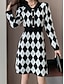 זול שמלות סרוגות-בגדי ריקוד נשים שמלת סוודר שמלת מגשר שמלת חורף שמלת מיני חם אופנתי יום יומי גיאומטרי משובץ בָּחוּץ יומי חופשה ליציאה דש שרוול ארוך לַחְצָן 2023 רגיל שחור פול S M L XL