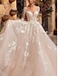olcso Menyasszonyi ruhák-Előírásos Esküvői ruhák A-vonalú V-alakú Hosszú ujj Udvariuszály Tüll Menyasszonyi ruhák Val vel Rakott Rátétek 2024