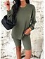 cheap Women&#039;s Two Piece Sets-Women Bolero Top Solid Color Casual Daily Weekend Black Army Green Gray Fur Trim Long Sleeve Warm Daily Crew Neck Loose Fit Spring &amp;  Fall