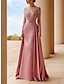 cheap Mother of the Bride Dresses-A-Line Mother of the Bride Dress Wedding Guest Elegant Scoop Neck Sweep / Brush Train Stretch Satin Long Sleeve with Lace Sash / Ribbon Ruching 2024