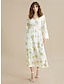 abordables robe décontractée imprimée-robe midi en mousseline de soie à imprimé floral et feuille d&#039;or, col en V