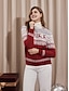 cheap Designer Sweaters &amp; Cardigans-Women&#039;s Christmas Sweaters Ribbed Turtleneck Knit Print Knitted Polyester Fall Winter Outdoor Home Christmas Regular Long Sleeve Fashion Casual Soft Elk Striped Red S M L