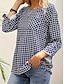 cheap Basic Women&#039;s Tops-Women&#039;s Plus Size Shirt Plaid Casual Holiday Pocket Bell Sleeve Royal Blue Long Sleeve Fashion Casual V Neck Spring &amp;  Fall All Seasons