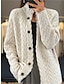 cheap Cardigans-Women&#039;s Cardigan Stand Collar Cable Knit Acrylic Button Knitted Fall Winter Regular Outdoor Daily Going out Vintage Fashion Casual Long Sleeve Solid Color Blue Camel Beige S M L
